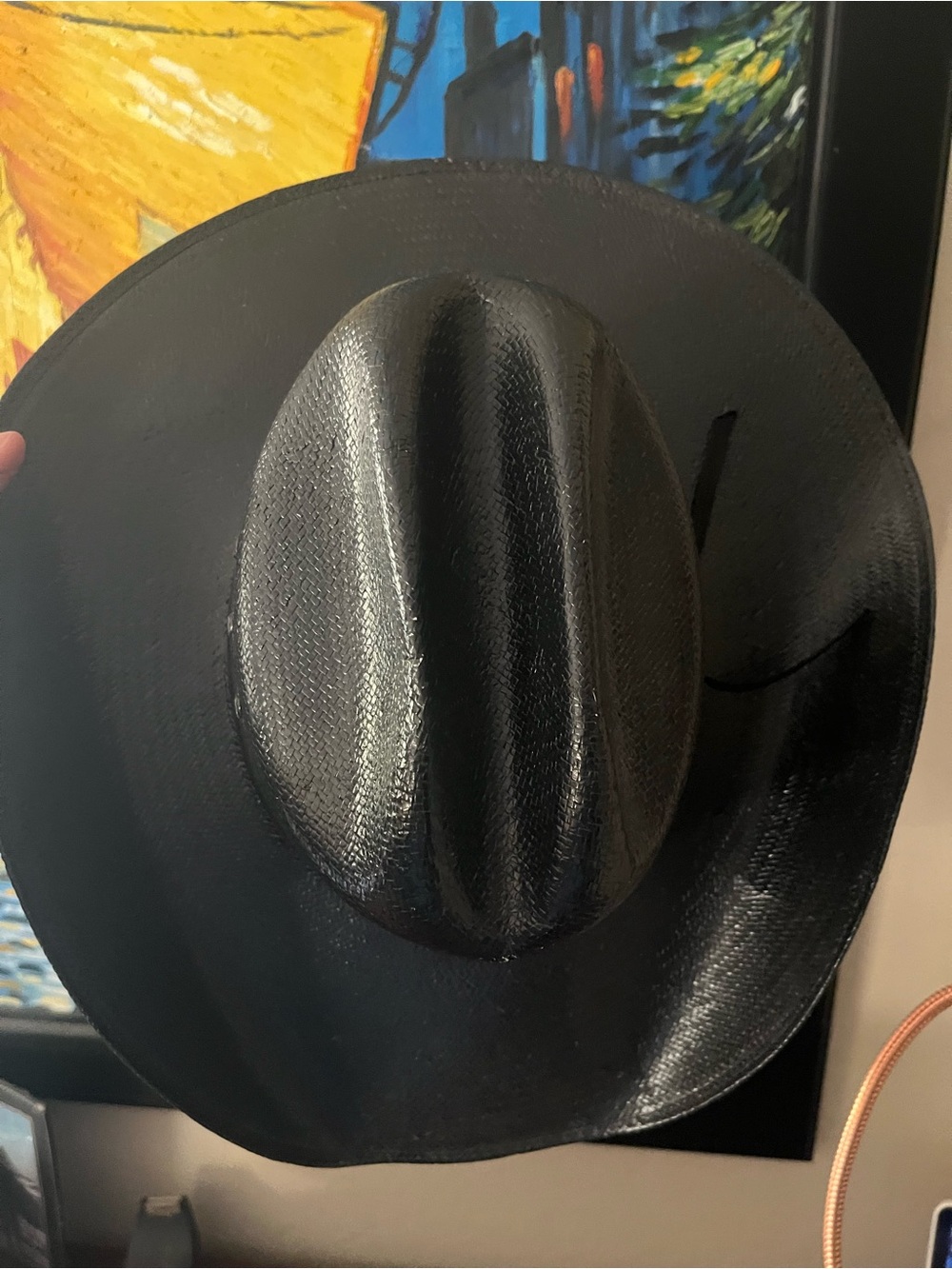 Men's Black Straw Cowboy Hat - Classic Western Style - Picture 4 of 5